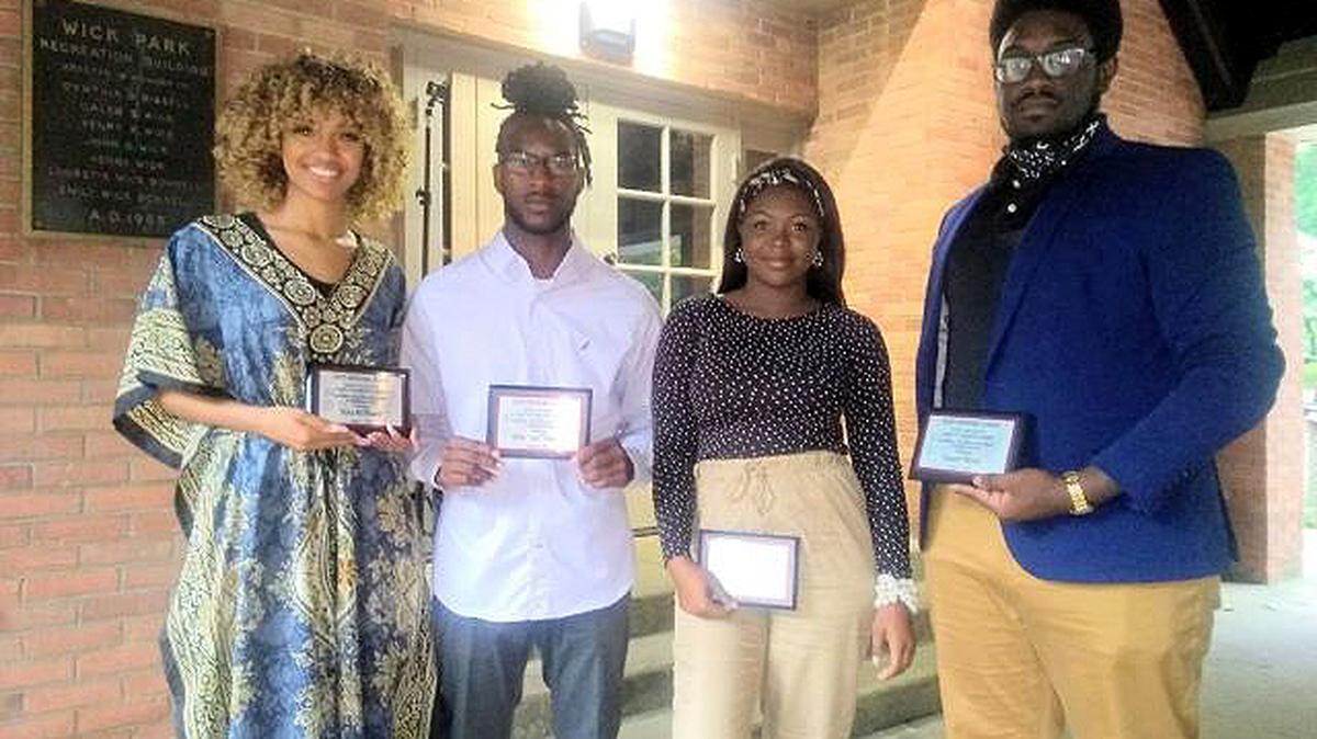 From left, India Raven McDowell, Miles "Jay" Johnson, Tei'Asha Simms and Joseph Napier were among the 2020 Emerging Leader Justice and Equality People Helping People Award recipients who were honored Aug. 2 at Wick Park in Youngstown. (Alyssa Weston | Mahoning Matters)