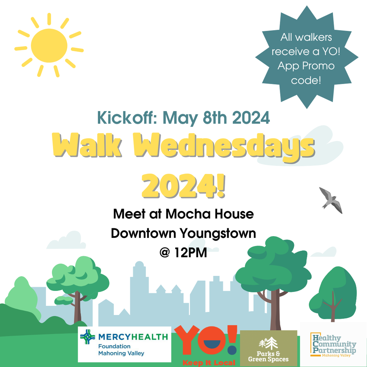 Starting May 8, participate in a free community walk every Wednesday at noon starting at Mocha House in downtown Youngstown.&nbsp;