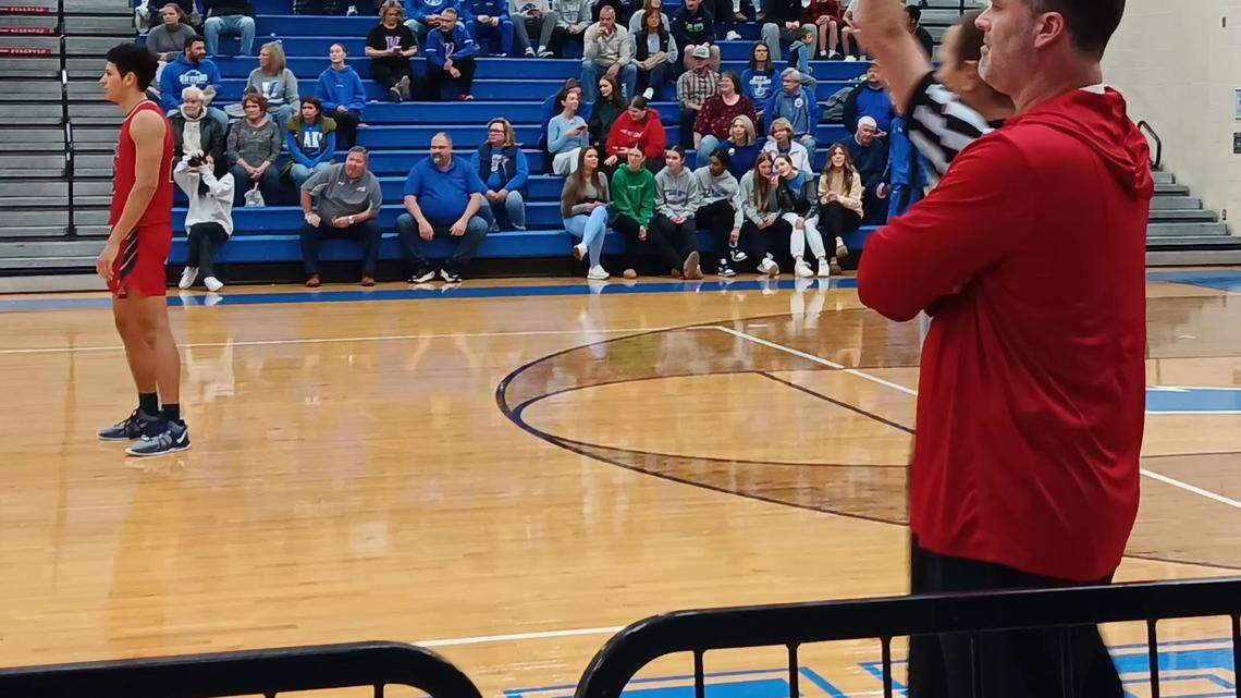 Austintown Fitch High School boys’ basketball coach Brian Beany, right, watches the action during a Falcons’ game this season at Lake. Fitch was one of 25 boys’ basketball teams in the Mahoning Valley that enjoyed winning seasons this year.