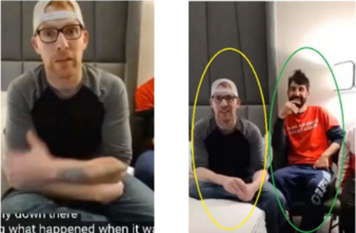 Stephen Ayres, 39, of Champion, circled in yellow, and Matthew Perna of Sharon, Pennsylvania, circled in green, appear in a video posted to social media admitting to being in the U.S. Capitol Building during the deadly riot on Jan. 6, 2021.