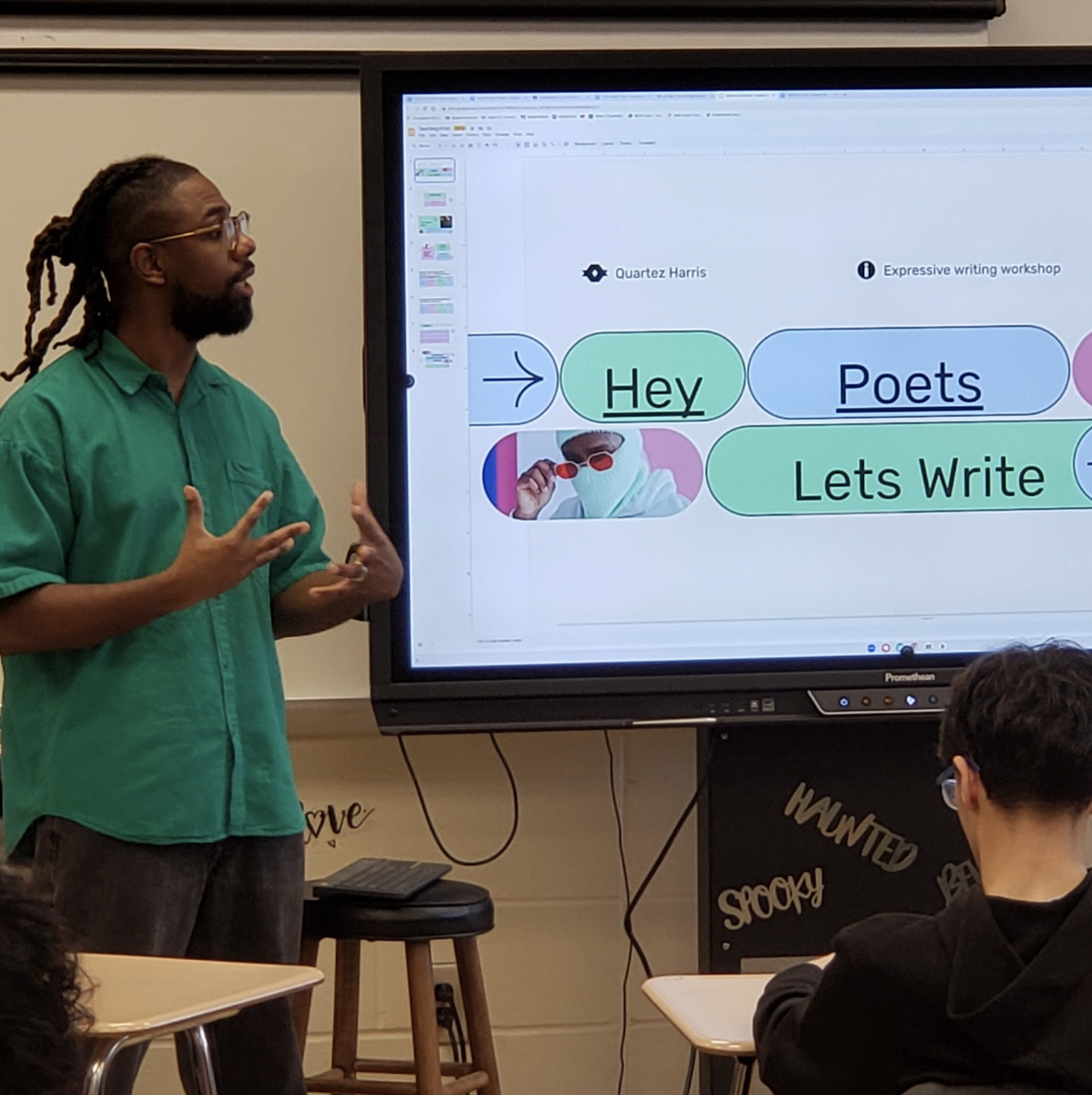 Principal Tricia Mulcahy brought author Quartez Harris to the event at Chaney High School as a Title 1 Schoolwide Project.