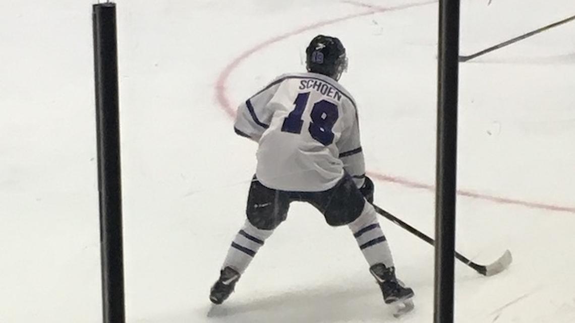 Phantoms forward Ben Schoen skates toward the opposing net during a 2019-20 game at the Covelli Centre. The Phantoms' season opener on Friday against the Chicago Steel has been postponed.