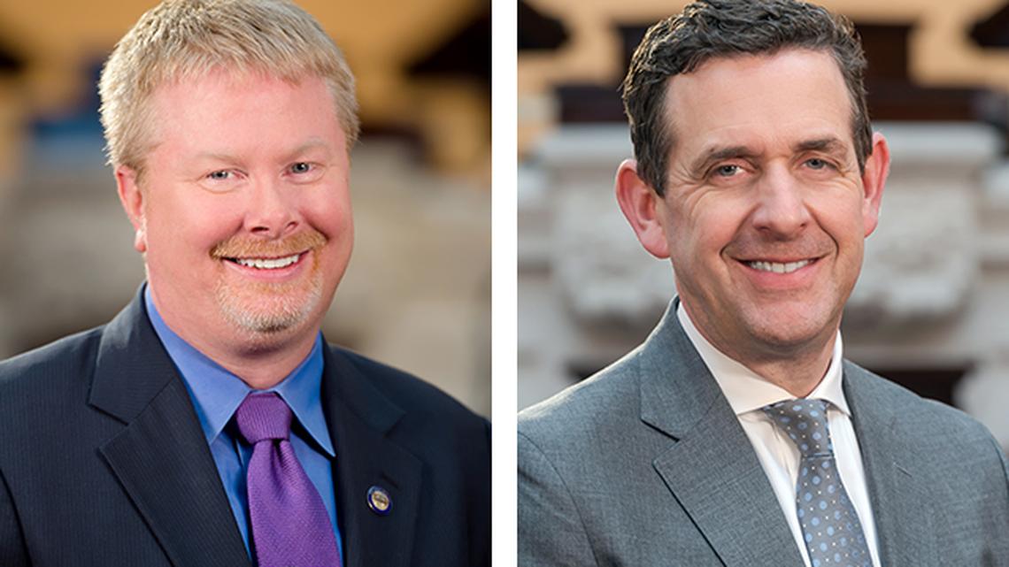 State Sens. Sean O'Brien of Bazetta, D-32nd (left), and Michael Rulli of Salem, R-33rd