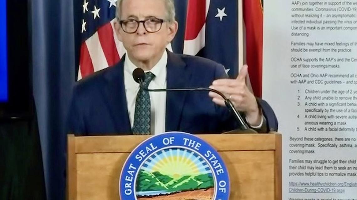 Gov. Mike DeWine during the state update on Tuesday, Aug. 4, 2020.