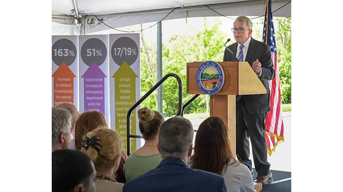 Gov. Mike DeWine announced the state’s Pediatric Behavioral Health Initiative at Dayton Children’s Hospital on Monday.