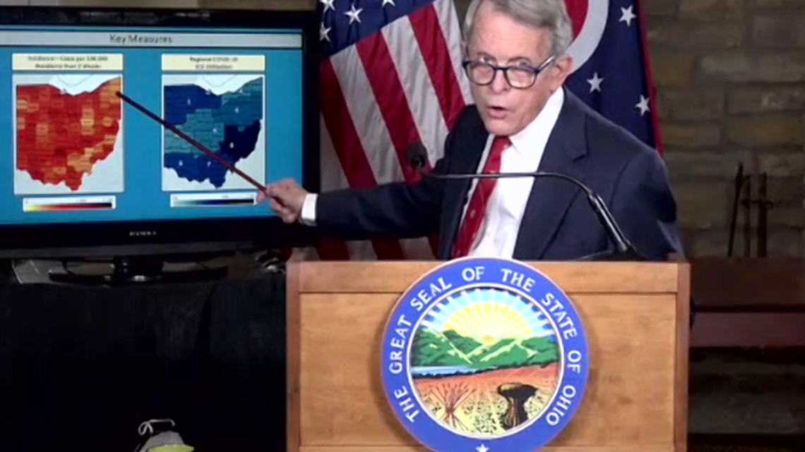 Gov. Mike DeWine during today’s state coronavirus update.