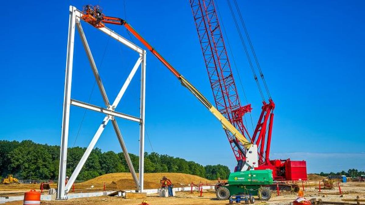 Steel construction began today at the new Ultium Cells LLC battery cell manufacturing facility in Lordstown. (Photo by Roger Mastroianni for General Motors)