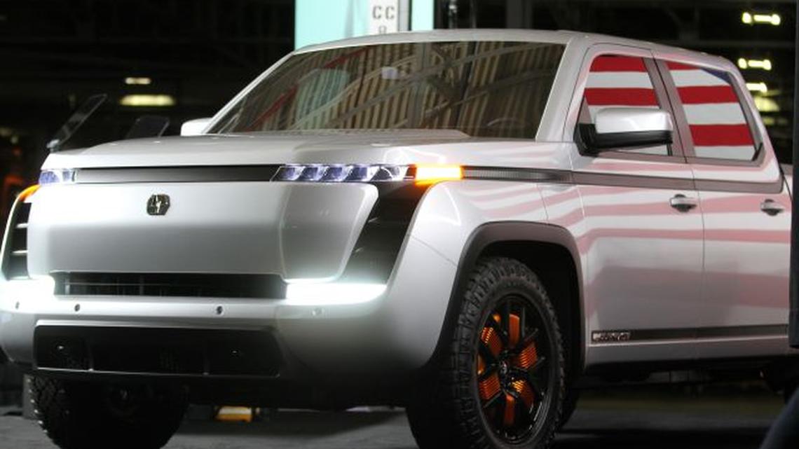 Lordstown Motors’ new all-electric Endurance pickup truck was unveiled Thursday at the Lordstown plant. (William D. Lewis | Mahoning Matters)