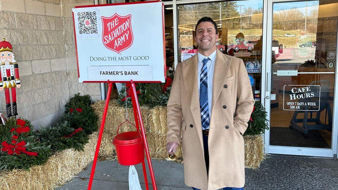 Roughly 80 Farmers National Bank in Canfield staff members braved the cold all day to ring the bells and raise money at the Salvation Army’s famous red-kettles.