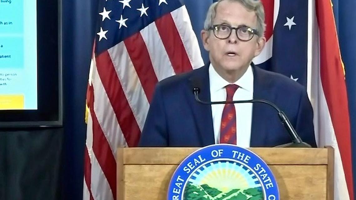 Gov. Mike DeWine during the Monday, May 4, 2020 state coronavirus update. 