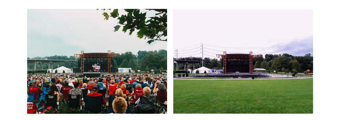 This artist’s rendering shows how proposed high-tension electric transmission lines would look if allowed to be installed behind the Youngstown Foundation Amphitheatre.
