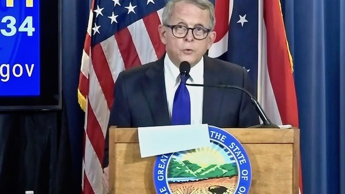 Gov. Mike DeWine during the state coronavirus update on Tuesday, May 26, 2020.