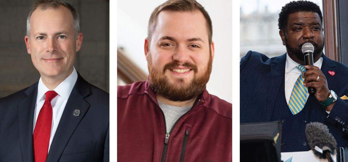 (left) Ohio Treasurer of State Robert Sprague; Youngstown Neighborhood Development Corporation housing counselor Alex Viglio; Youngstown Mayor Jamael Tito Brown