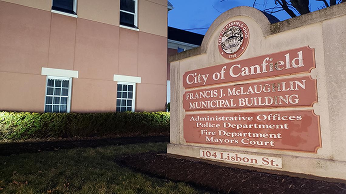 Shown here is the exterior of the Francis J. McLaughlin Municipal Building, 104 Lisbon St., Canfield. (Justin Dennis | Mahoning Matters)