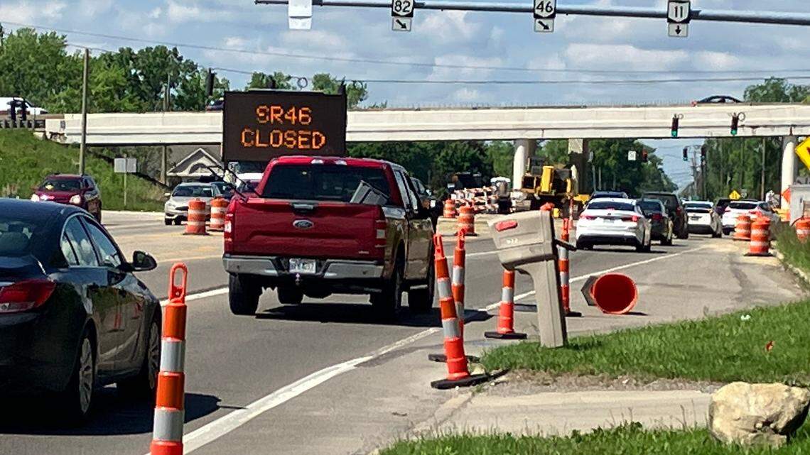 Work on the Ohio 46 and Ohio 82 diverging diamond viaduct.