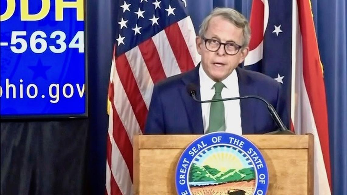 Gov. Mike DeWine during the state coronavirus update on Tuesday, May 5, 2020.