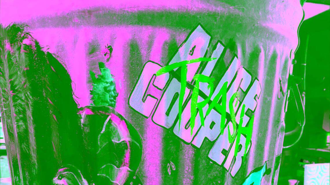 Here is the trash can that is being painted to honor Alice Cooper.