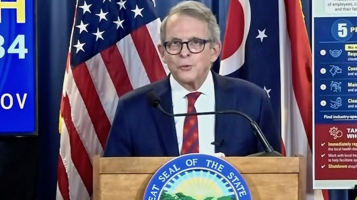 Gov. Mike DeWine during his daily coronavirus update on Monday, April 27, 2020.