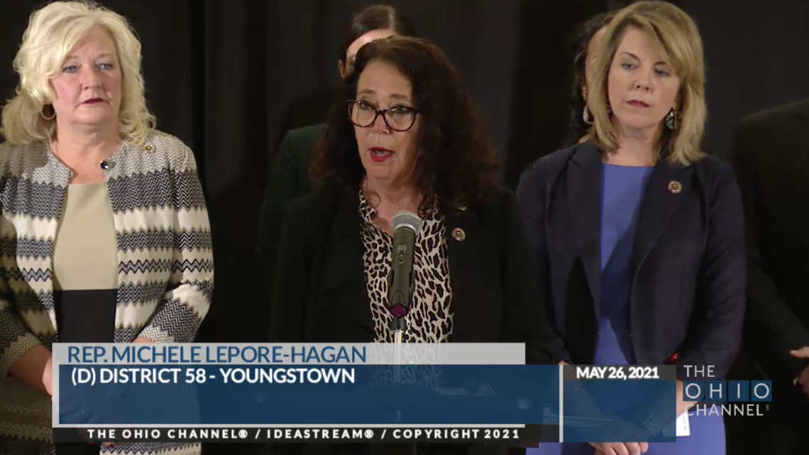 Rep. Michele Lepore-Hagan delivers remarks during a news conference on May 26, 2021.