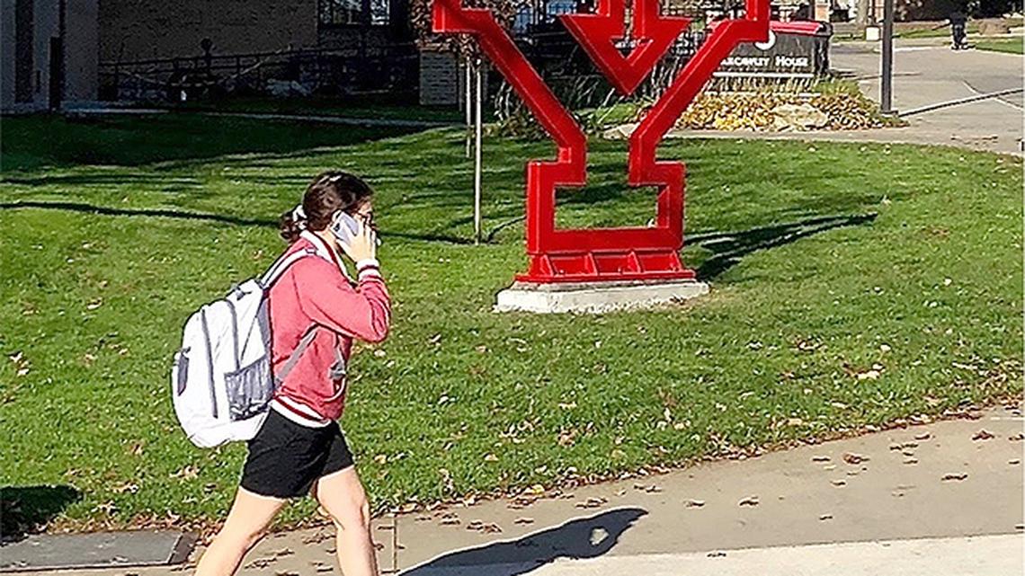 Nine steel block-Y logos, manufactured and donated by Boardman Steel, are being installed across Youngstown State University. (Photo courtesy of YSU)