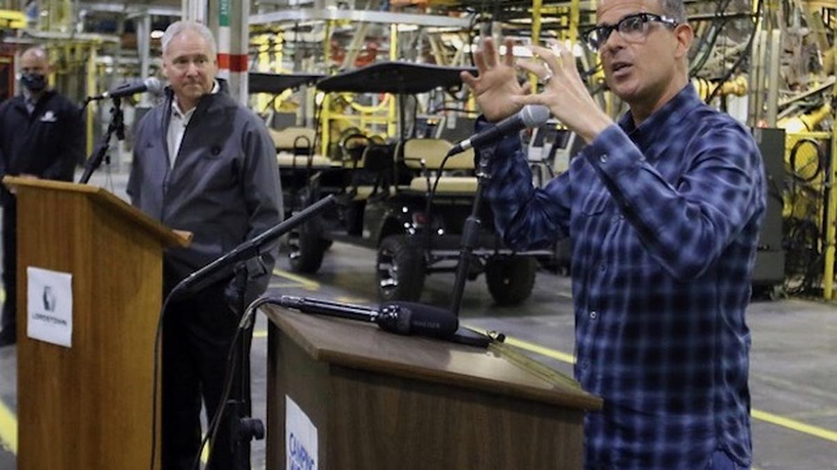 Lordstown Motors Corp. CEO Steve Burns and

Camping World CEO Marcus Lemonis checked shirt 
 A new partnership between Lordstown Motors Corp. and Camping World offers the vehicle service and collision infrastructure for Lordstown Motors Corp., executives announced Tuesday.

C