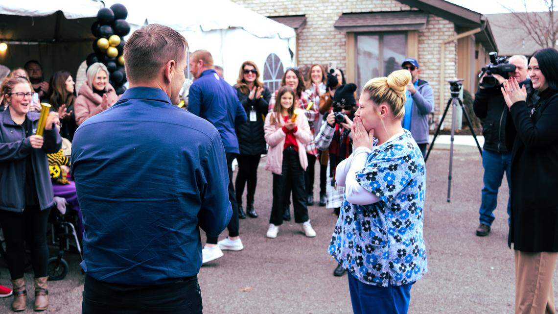 This week, Lori Sprouse was surprised with this award and received a new car from her colleagues and team leaders at the Youngstown Cornerstone Caregiving headquarters.