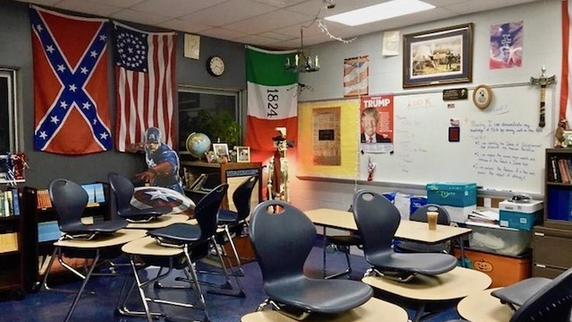 Questions are being raised about a confederate flag hung in the classroom of Austintown Middle school teacher Ron Johnson. (Photo provided)