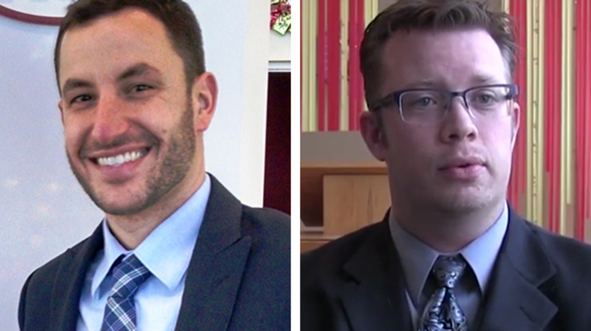 Cardinal Mooney High School President Mark Oles, left, and Principal Mark Vollmer, right