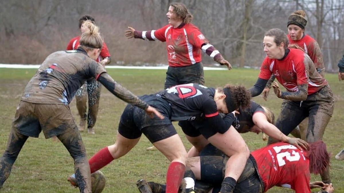 The women's division of the Youngstown Steel Valley Rugby Club competes.