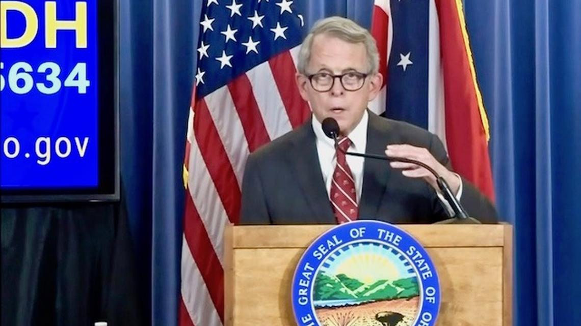 Gov. Mike DeWine during the state update on Tuesday, June 2, 2020.