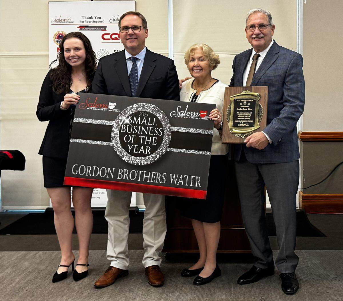 The Salem Area Chamber of Commerce selected Gordon Bros. Water as the recipient of 2025’s Small Business of the Year award.