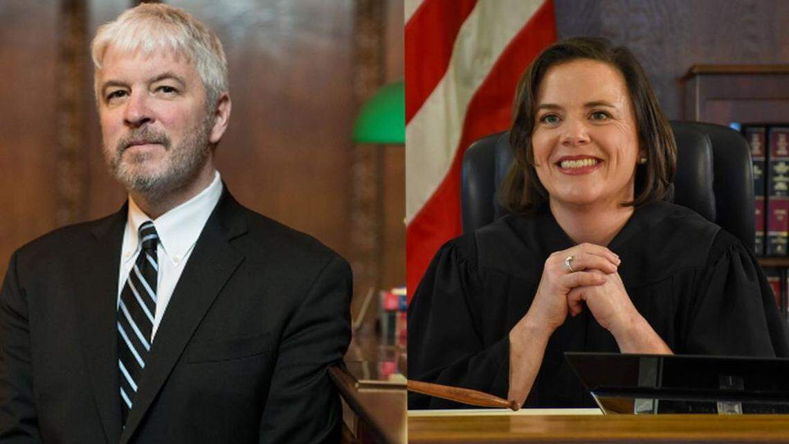 (left to right) Incumbent Ohio Supreme Court Justice Michael Donnelly faces a challenger, Republican Megan Shanahan, a longtime judge from Hamilton County.