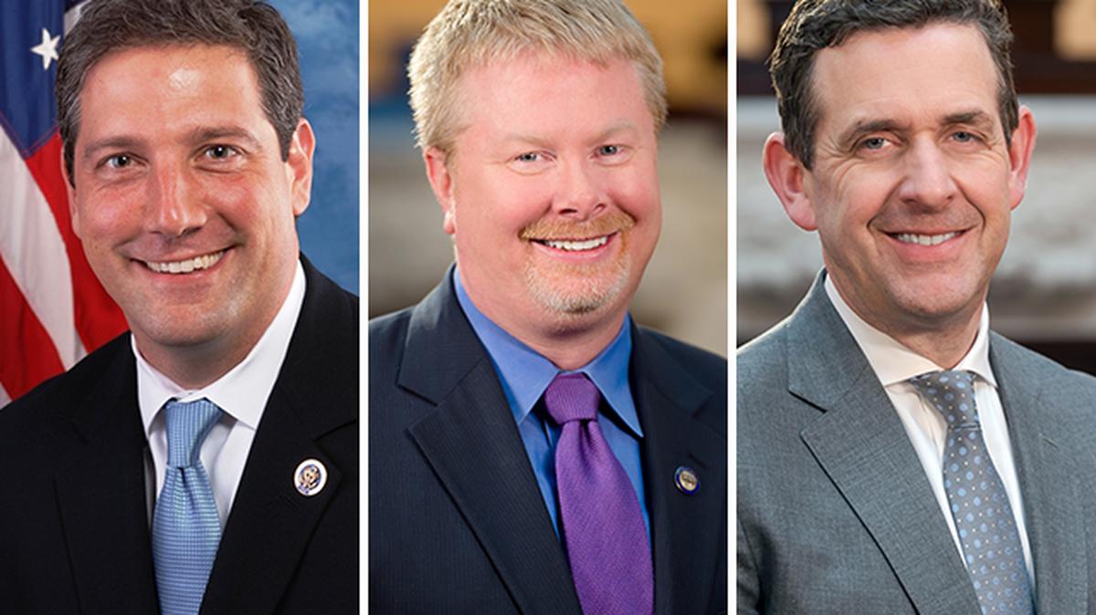 From left to right: U.S. Rep. Tim Ryan of Howland, D-13th, and State sens. Sean O'Brien of Bazetta, D-32nd, and Michael Rulli of Salem, R-33rd