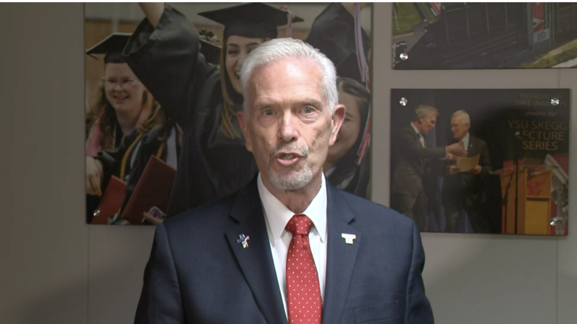 Bill Johnson speaks at a press conference after being named the next president of Youngstown State University.