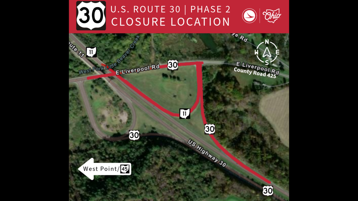 State Route 11/U.S. Route 30 interchange Phase 2 closure to begin Monday