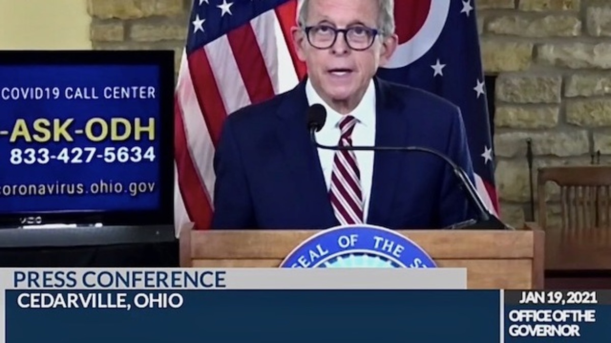 Gov. Mike DeWine during the state's coronavirus update on Tuesday, Jan. 19, 2021. 