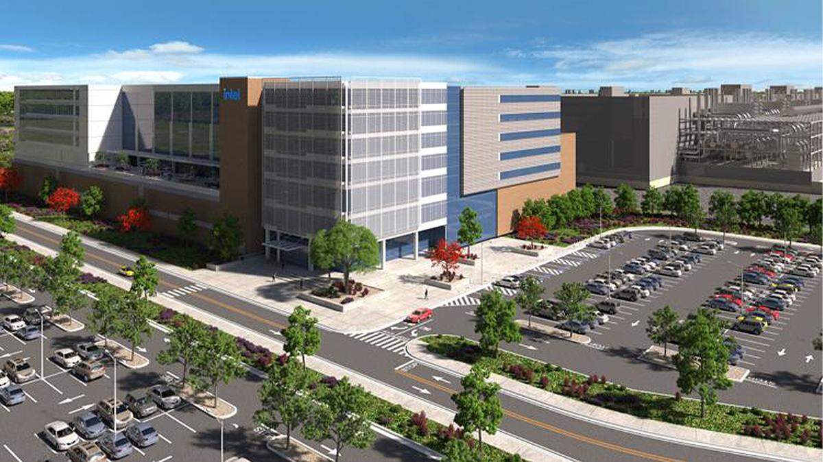 An artist rendering of Intel’s planned $20 billion chip manufacturing plant expected to be built in central Ohio.