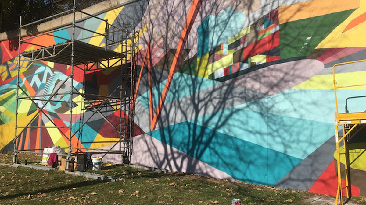 Work is nearing completion on the Andrews Avenue mural in Youngstown. (Contributed by LIT Youngstown)