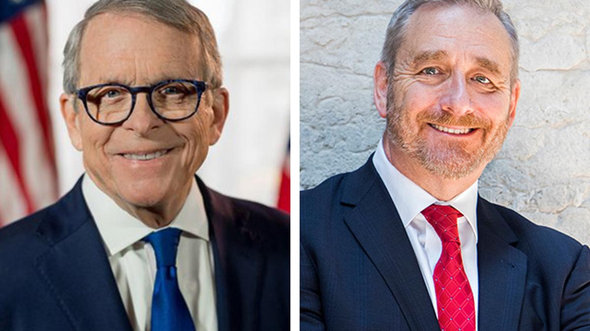Ohio Gov. Mike DeWine (left) and Ohio Attorney General Dave Yost (right)