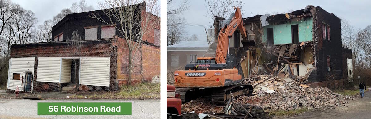The Mahoning County Land Bank demolished the building at 74 Robinson Road, the former site of Spak’s Cafe in Campbell.