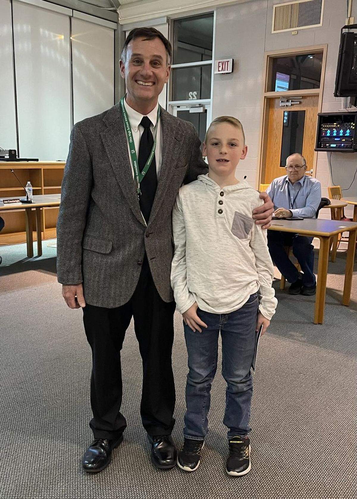 Fritz Schlueter, West Branch Intermediate School Principal, with fourth-grade student Liam Granger, the West Branch Board of Education’s honored student for November.