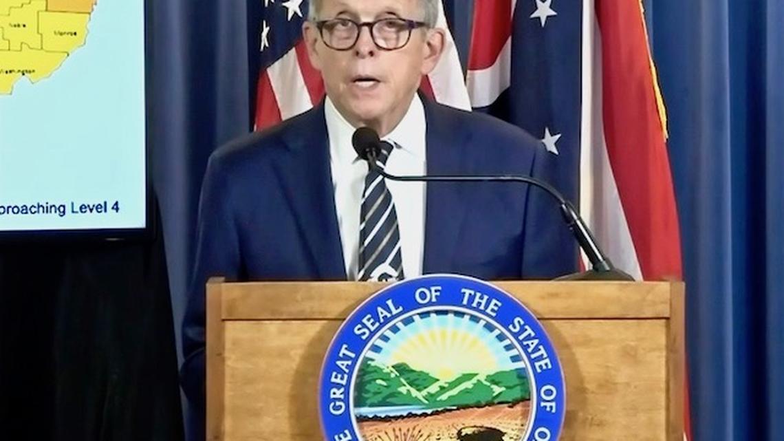 Gov. Mike DeWine during the state coronavirus update on Tuesday, July 7, 2020. 