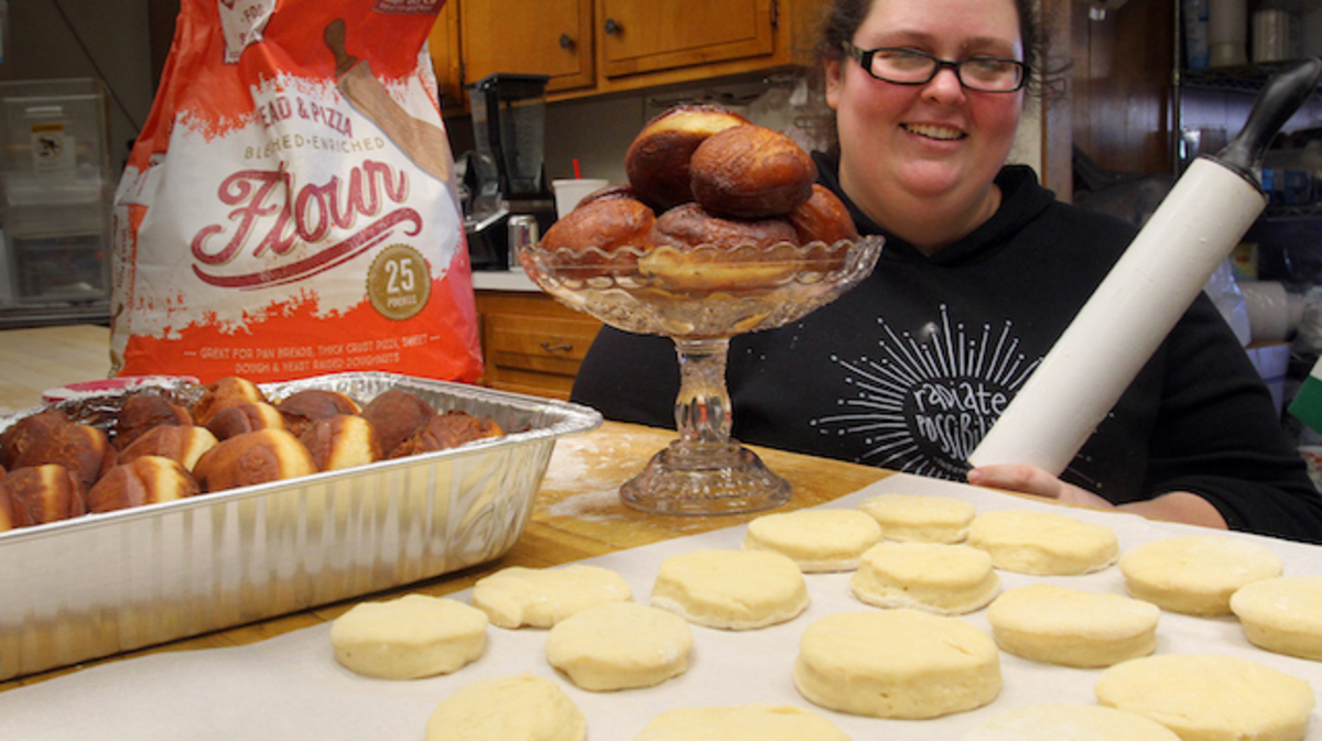 In the East Palestine Moose Lodge kitchen, Elisha Veon will make 100 dozen paczki between now and Tuesday. Veon explained that cooking with her great-grandmother inspired her foray into professional cooking. (Bill Lewis/Mahoning Matters)