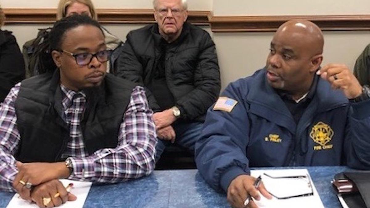 Youngstown Fire Chief Barry Finley discusses his plan to cut three battalion chiefs at a city council meeting Nov. 13. (Jess Hardin)