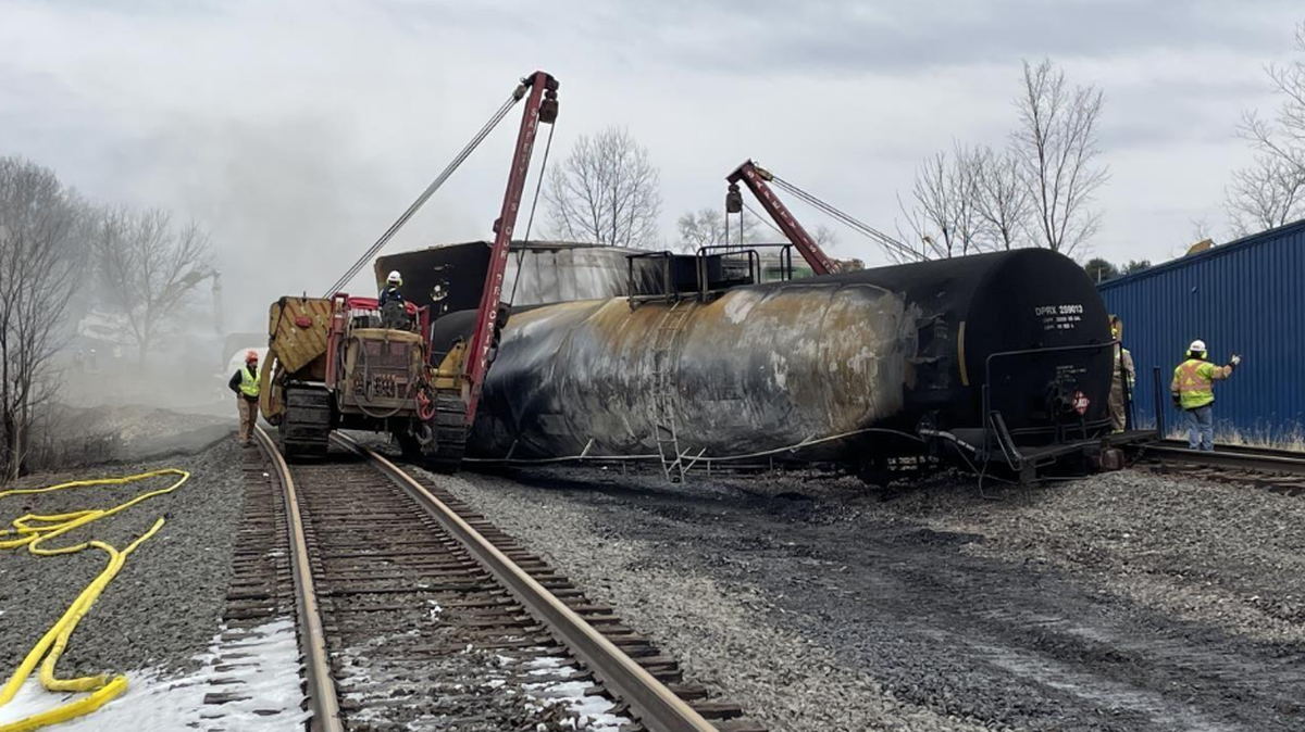 The aftermath of the Norfolk Southern train derailment in East Palestine.