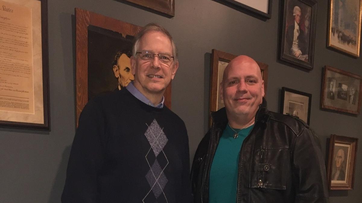 Mike Moss, 408 Toastmasters member who came up with the idea of giving water and Aaron Shope, East Palestine resident.