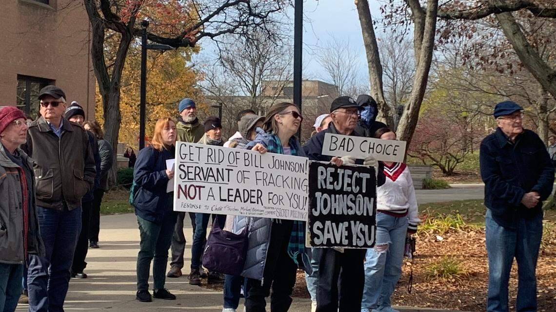 Youngstown State University community members met Monday at noon outside Tod Hall at YSU. They’re asking the university’s Board of Trustees to rescind the offer made to Ohio Rep. Bill Johnson to be the next university president.