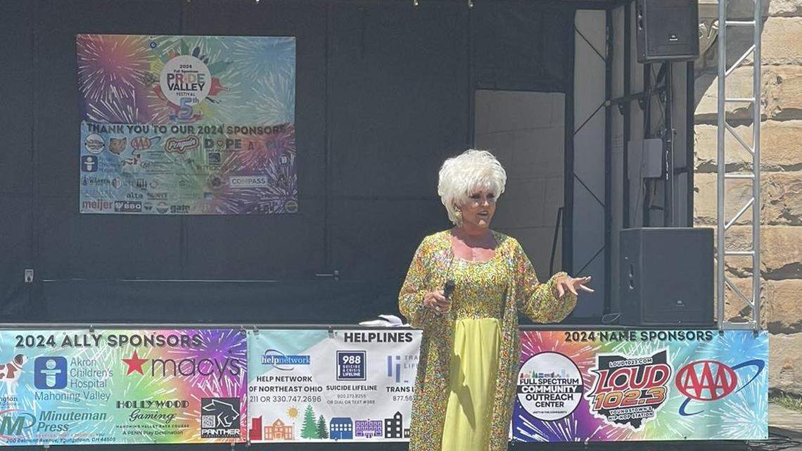 Denise Russell performs at Pride in the Valley in Warren. Russell is from northeast Ohio and known for being the only female impersonator to perform in the Grand Ole Opry in Nashville, Tennessee.