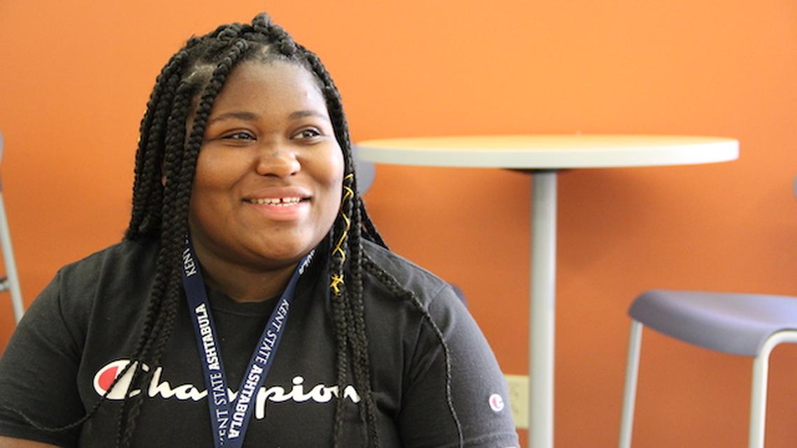 Kent State University at Ashtabula freshman Alexis Turner chose Ashtabula in part because of its cost. “I didn’t want any debt,” she said. (Photo courtesy of the Hechinger Report)
