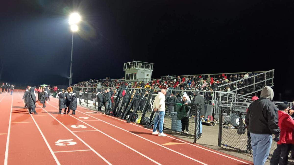 Fans fill the away stands during last weekend’s D4 regional semifinal football playoff game between Struthers and Canton South at Larry Bagnoli Stadium, a neutral playoff site, in Tallmadge.